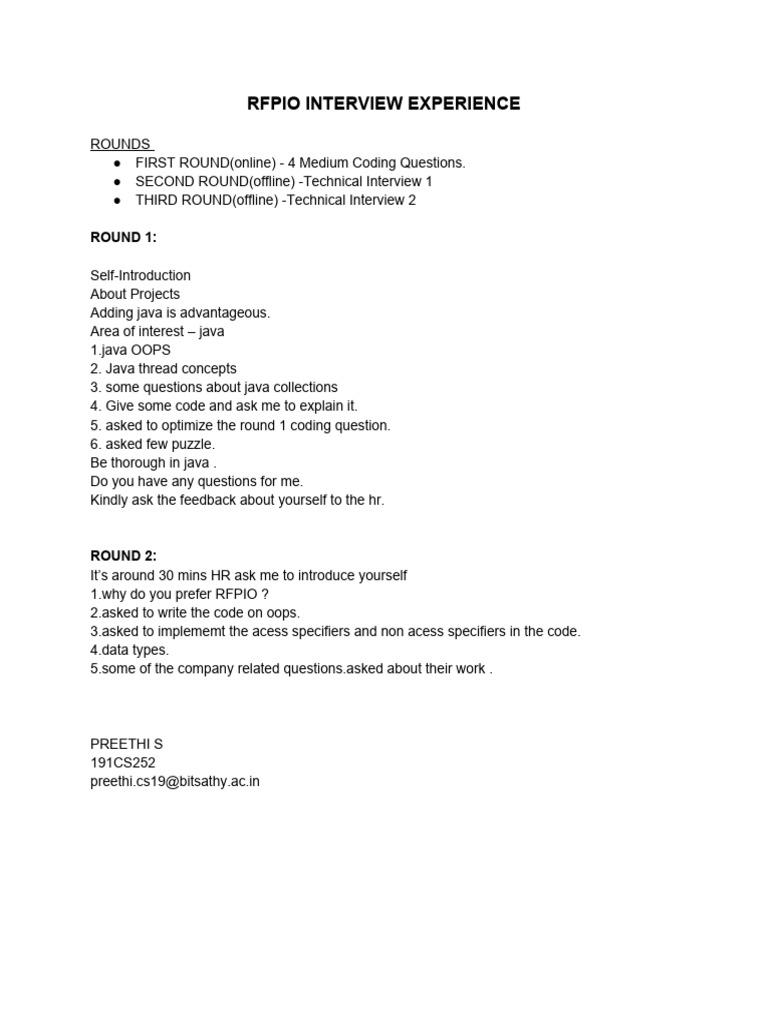 Preethi interview exprience rfpio pdf