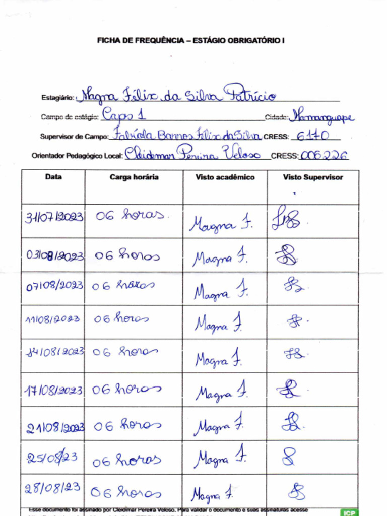 ficha de frequencia estagio l | PDF