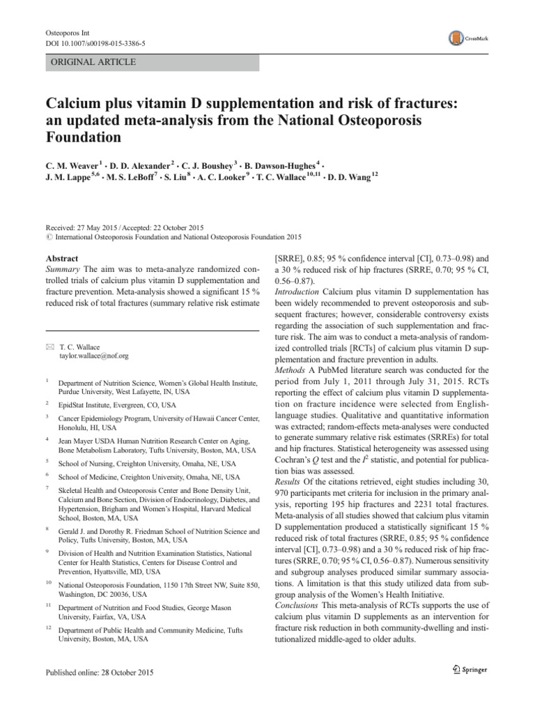 Calcium and Vitamin D: Fracture Risk Meta-Analysis | PDF | Vitamin D ...