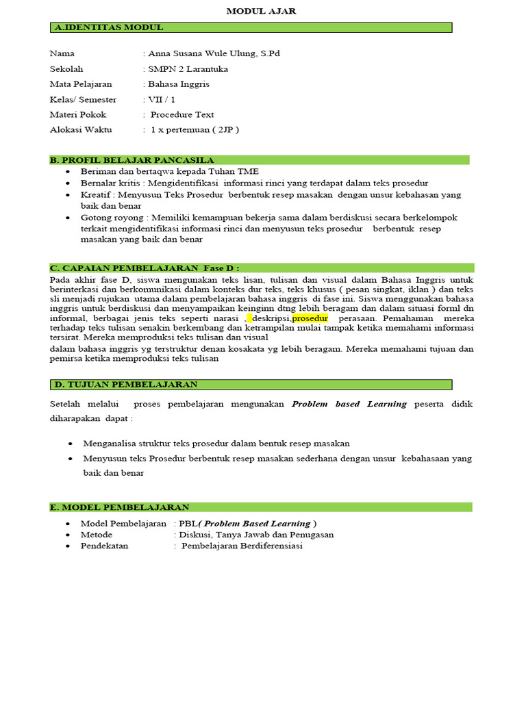 Modul Ajar Text Procedure | PDF