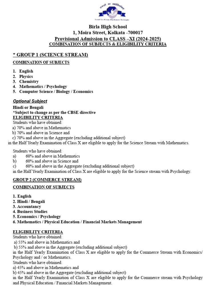 Class XI Admission Criteria 2024-2025 | PDF | Economics | Science
