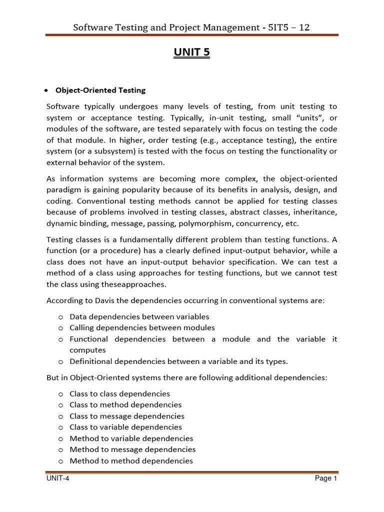 Unit 5 STPM 5it5-12 2023 | PDF | Software Testing | Class (Computer ...