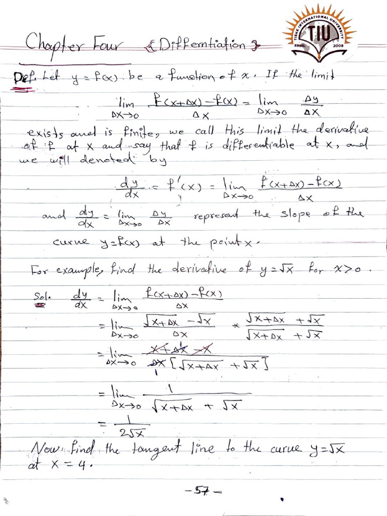 Chapter IV Differntiation | PDF