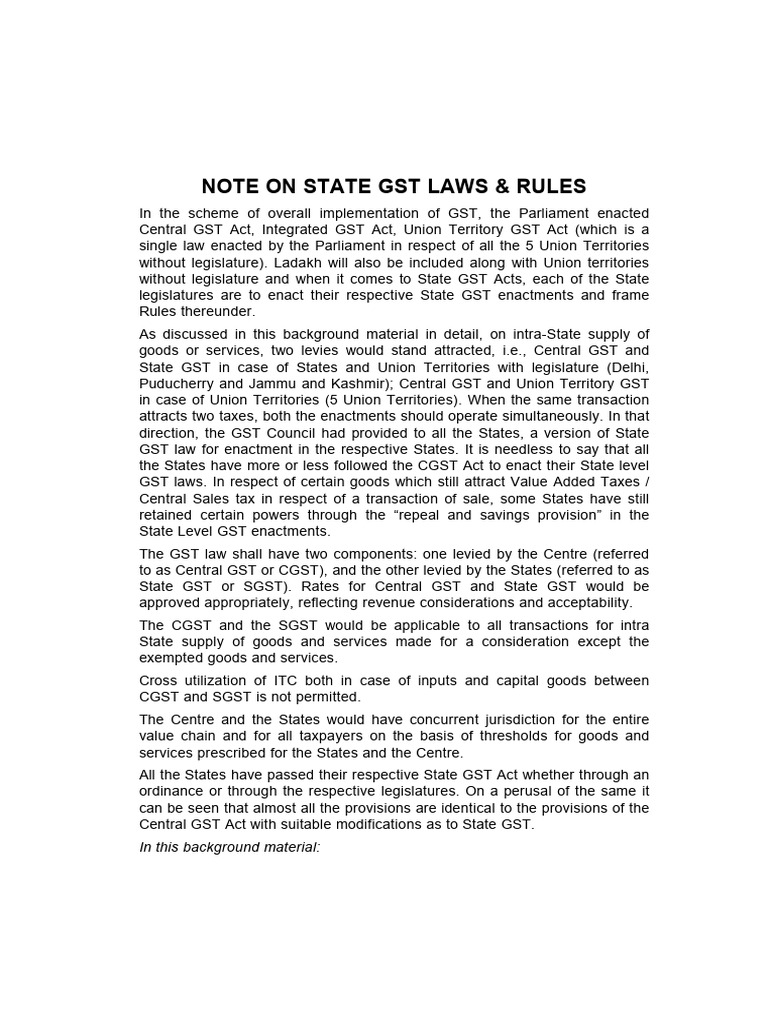 State GST Laws & Rules Overview | PDF | Taxes | Governance