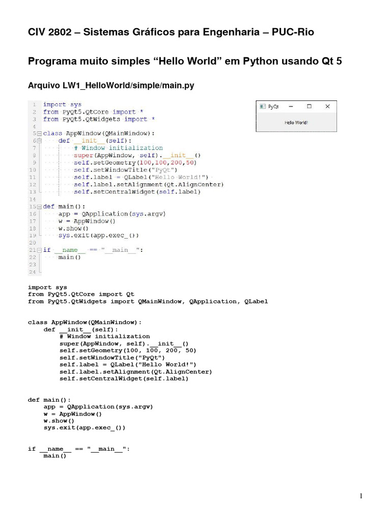 CIV2802 Python QT HelloWorld | PDF | Python (linguagem de programação ...