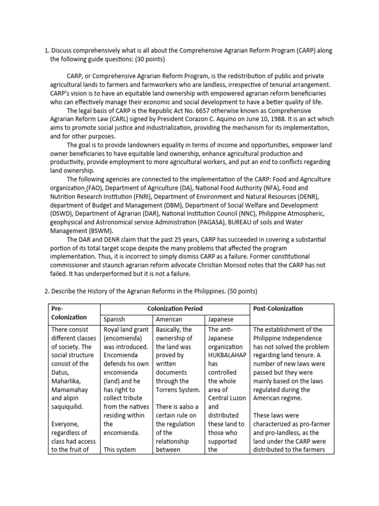 Overview of Agrarian Reform in the Philippines | PDF | Economies