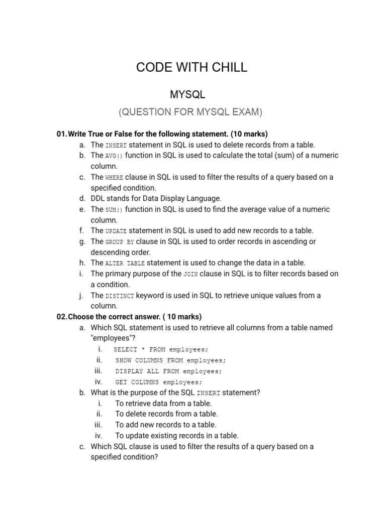 Mysql questions pdf computer data computing