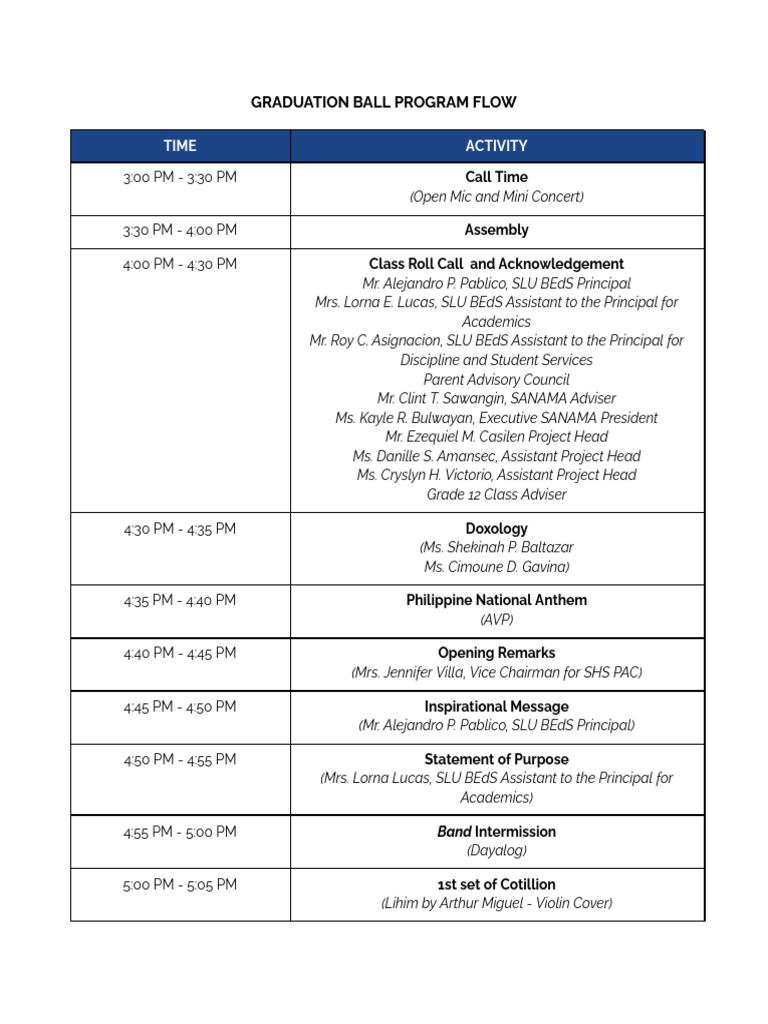 Graduation Ball Program Flow 1 | PDF