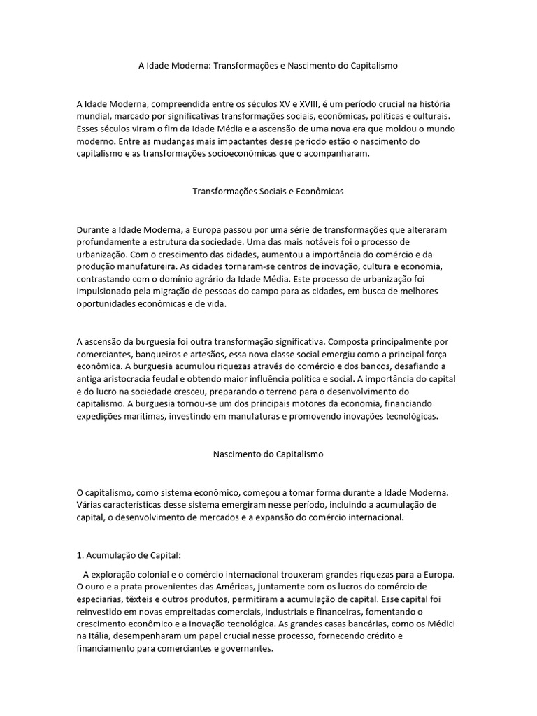 Idade Moderna: Nascimento do Capitalismo | PDF | Idade Moderna ...