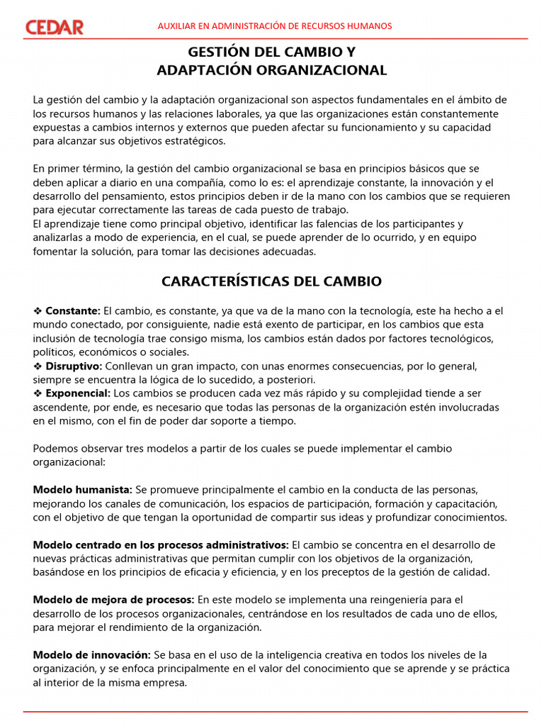 Clase 13 Gestion Del Cambio y Adaptacion Organizacional | PDF | Gestión ...