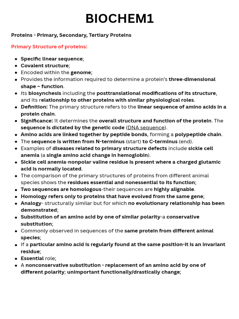 Proteins Primary Secondary Tertiary Proteins Pdf Protein