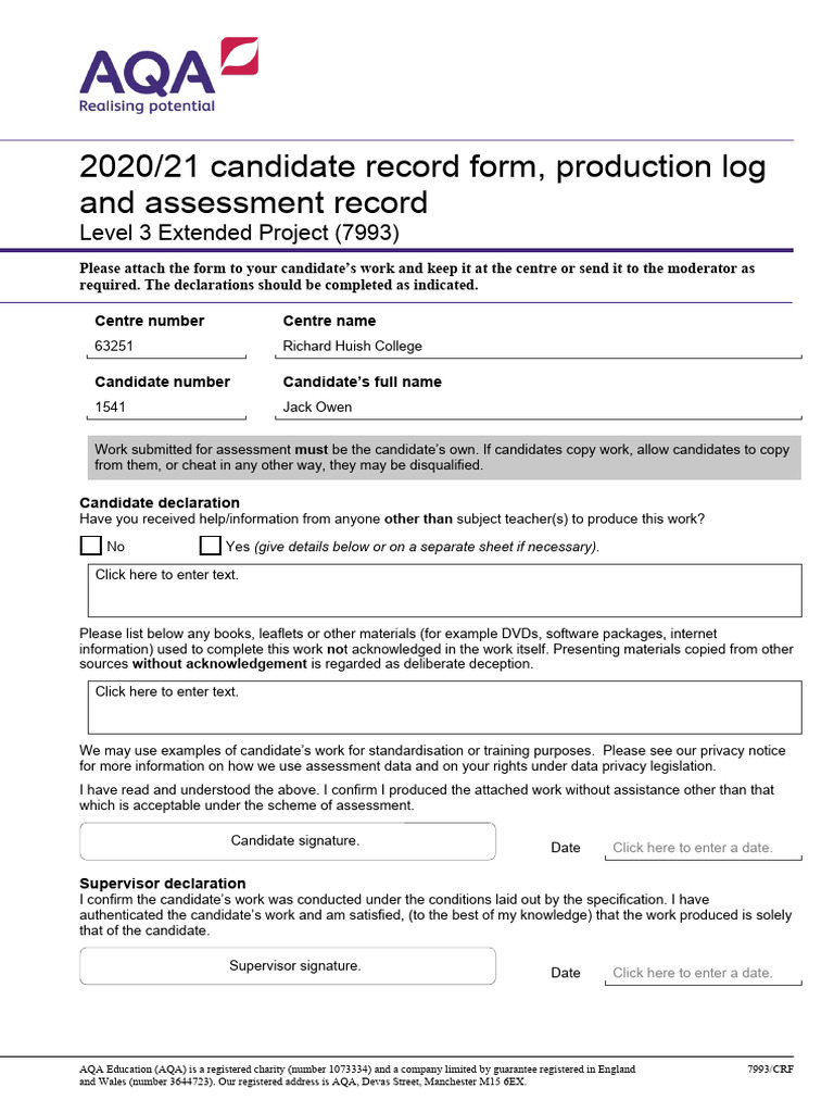 EPQ Logbook and Assessment Record | PDF | Gce Advanced Level (United ...