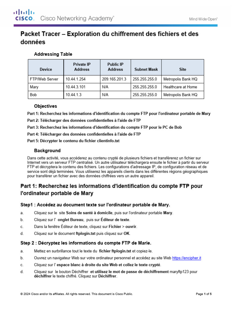 Chiffrement des fichiers avec Packet Tracer | PDF | Protocole de ...