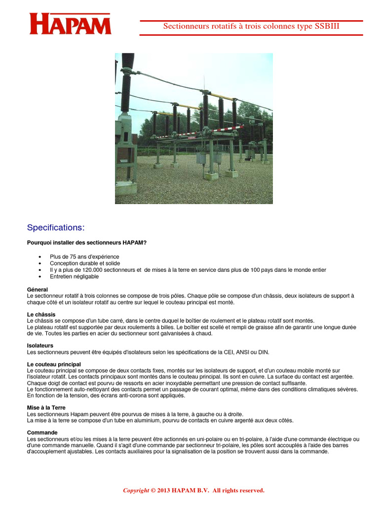 Sectionneurs rotatifs SSBIII HAPAM | PDF | Isolateur (Électricité ...
