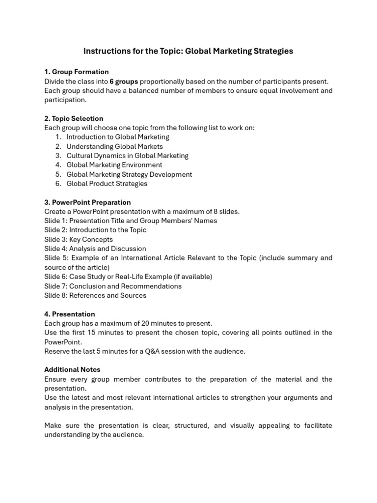 Group Task - Global Marketing Strategies | PDF | Marketing | Market ...