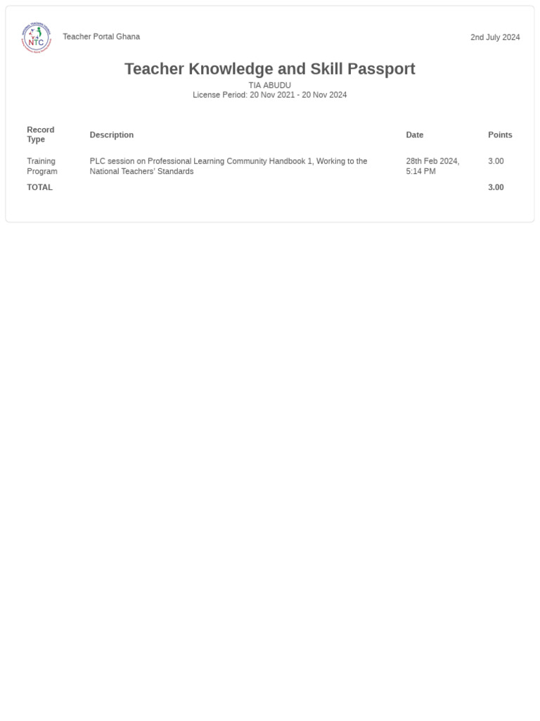 Teacher Skill Development Record | PDF