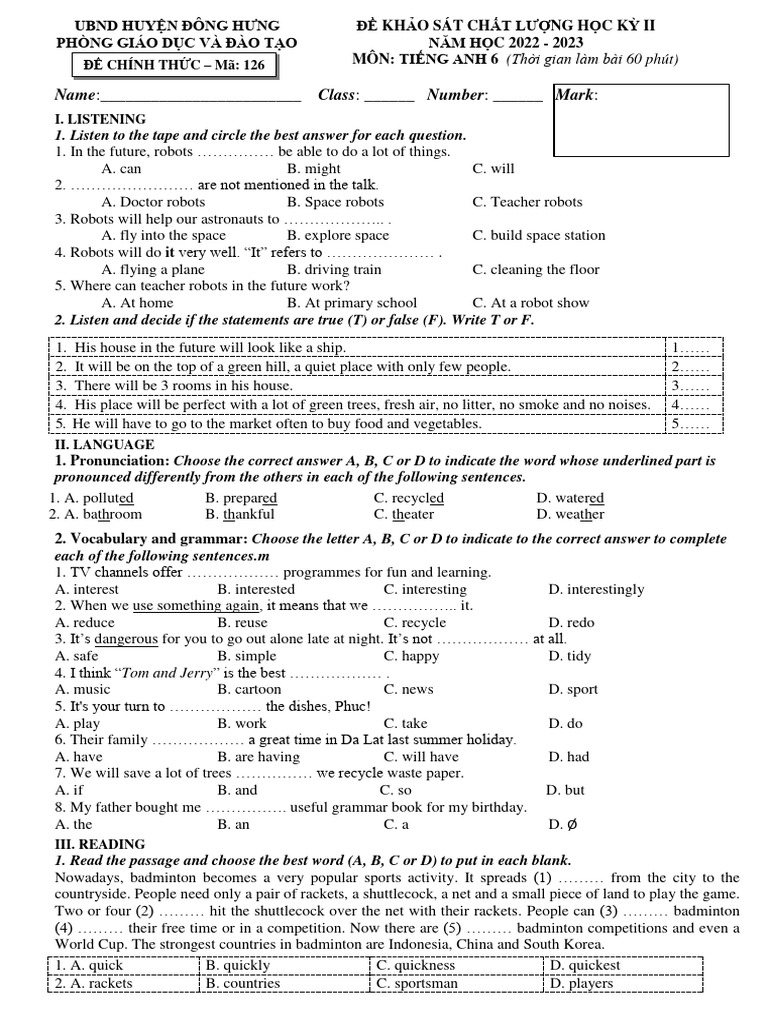 Anh 6 | PDF | Question | Recycling