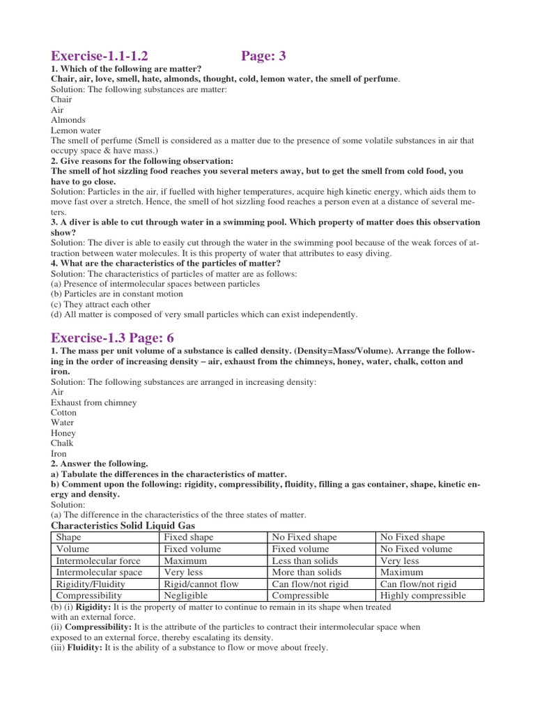 Matter In Our Surrounding Ncert Solution Pdf Gases Matter