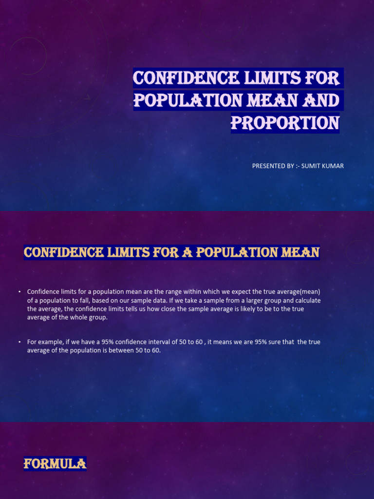 Confidence Limits For Population Mean and Proportion 2 | PDF ...