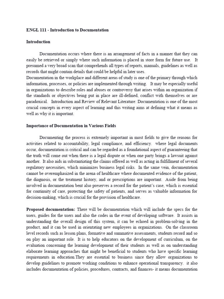Importance of Documentation in Various Fields | PDF | Documentation ...