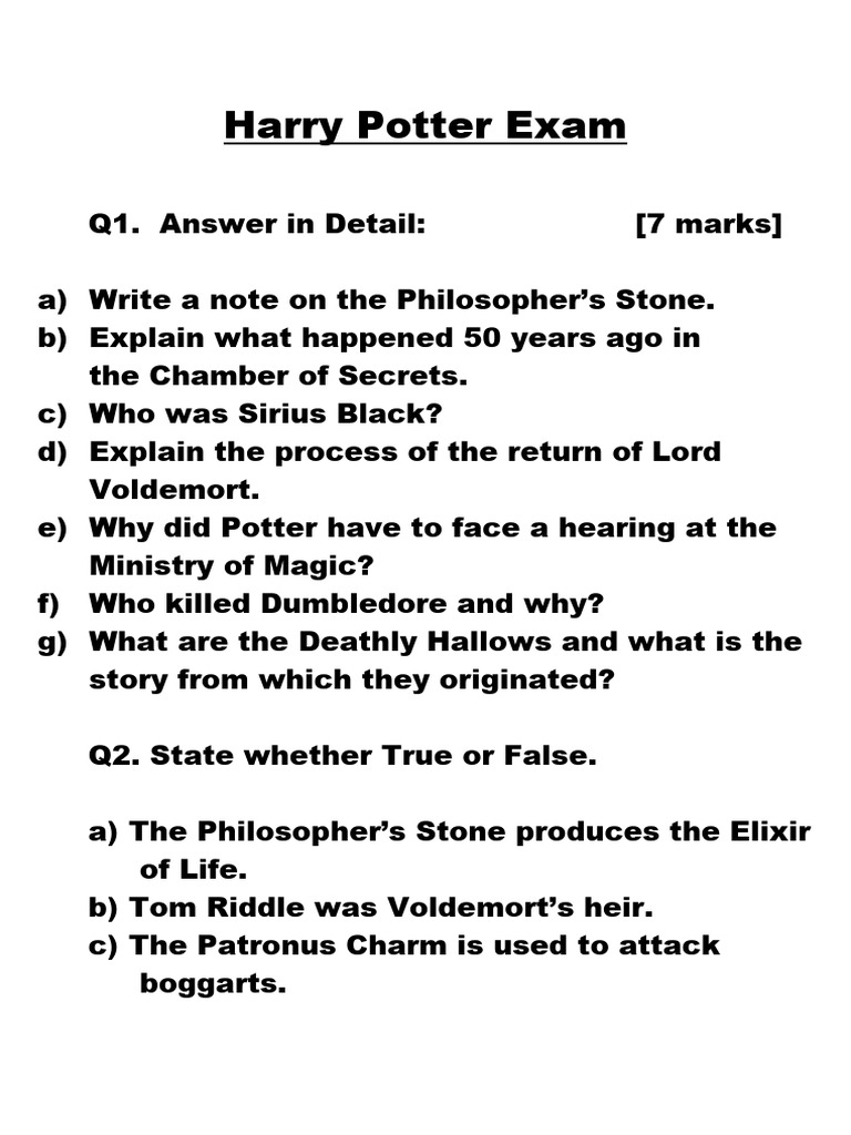 Harry Potter Exam PDF