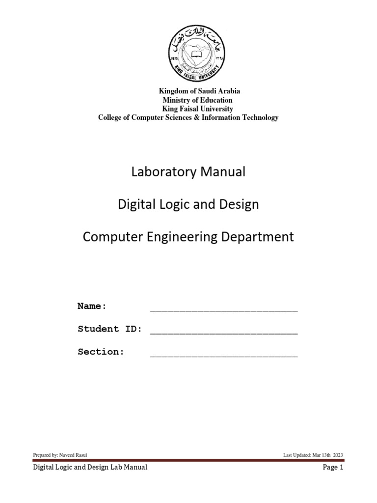 Digital Logic and Design Lab Manual | PDF | Logic Gate | Digital ...