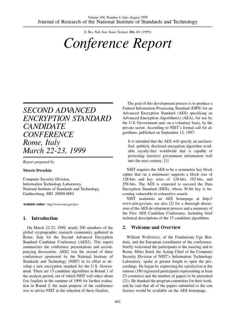 Aes First Conference Pdf Encryption Secrecy