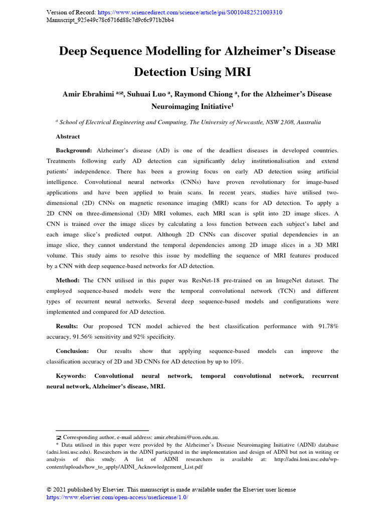 Deep Sequence Modelling For Alzheimer's Disease Detection Using MRI ...