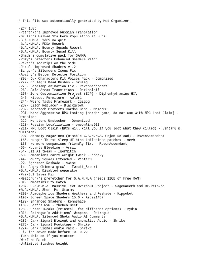 Mod list pdf