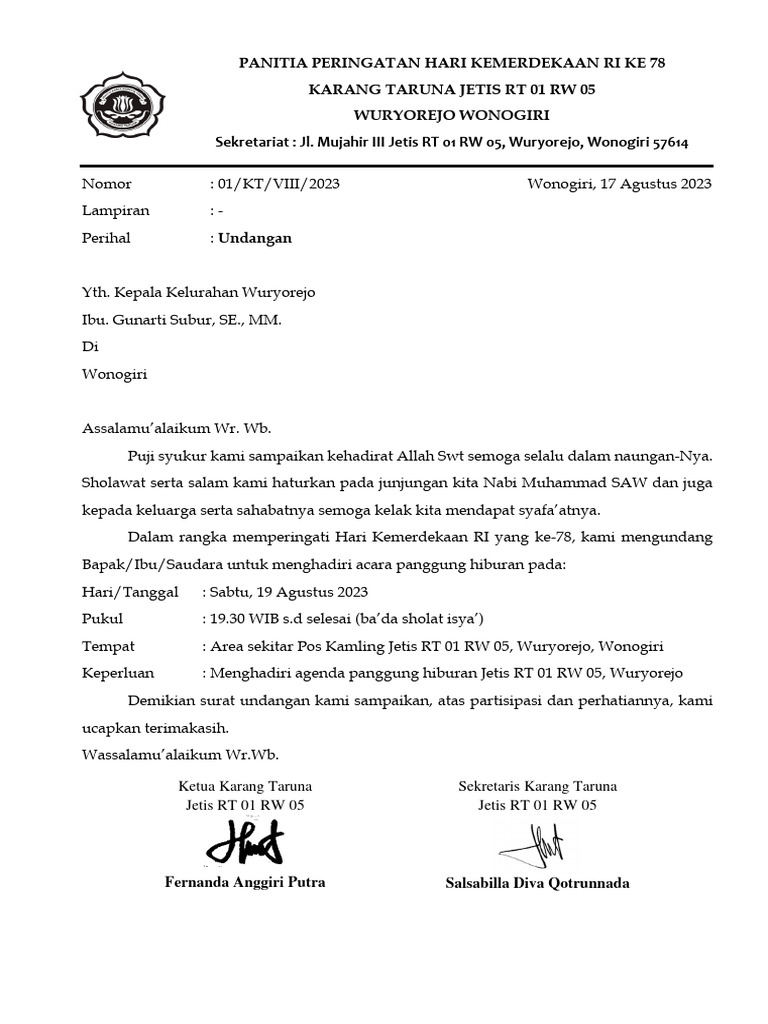 surat undangan panggung hiburan | PDF