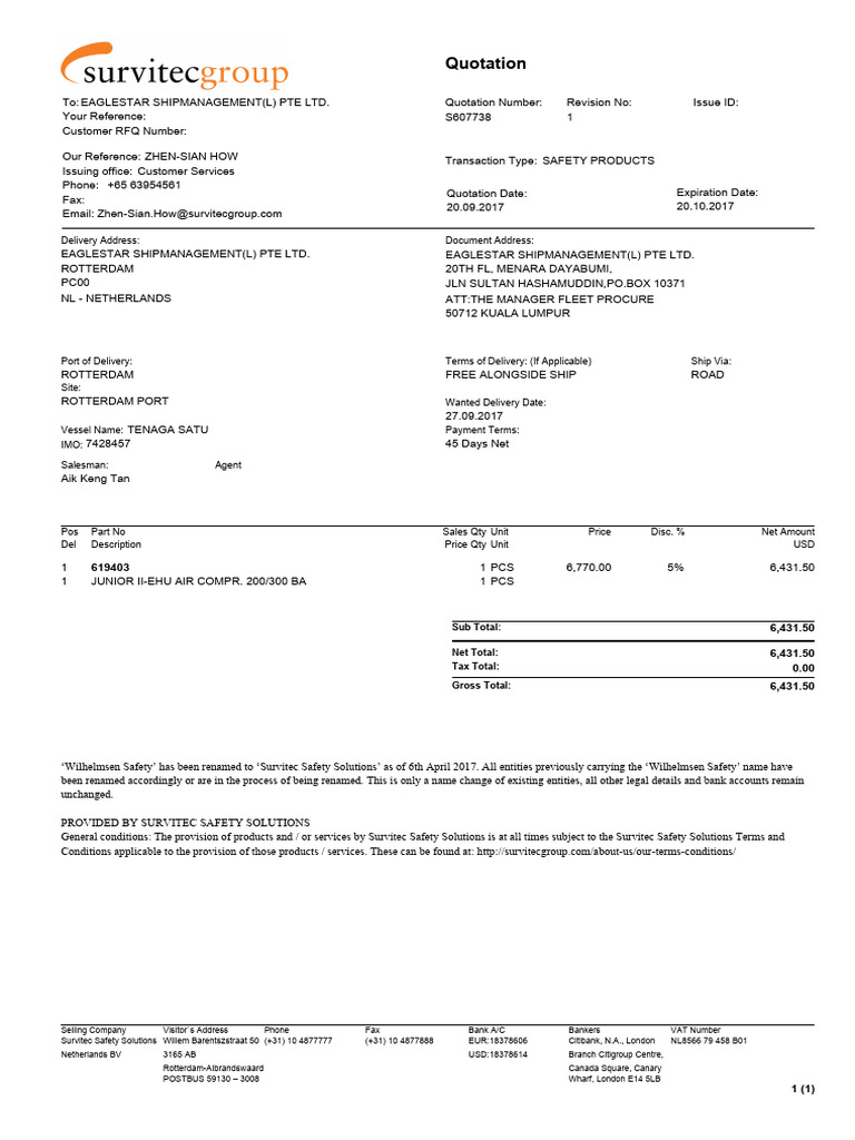 Quotation: Sub Total: Net Total: Tax Total: Gross Total | PDF | Money ...