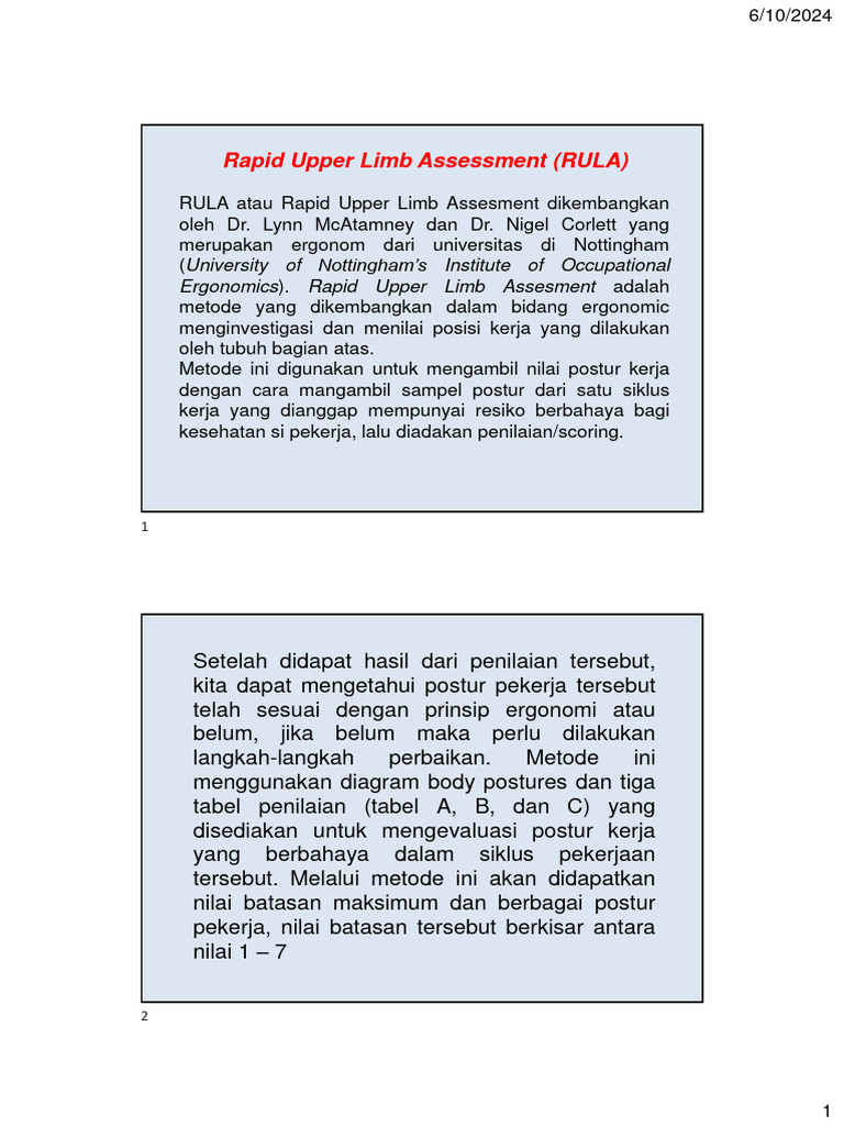 Metode RULA untuk Penilaian Ergonomi | PDF | Metode & Bahan Ajar