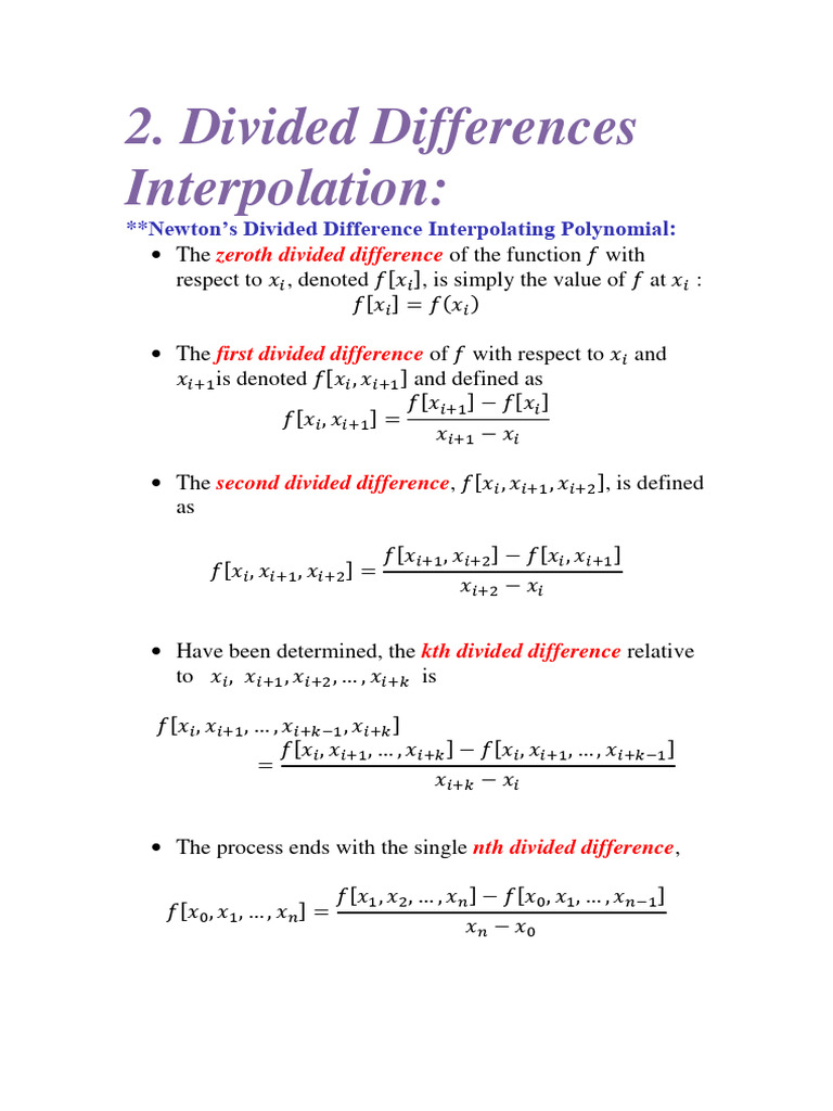 Divided Differences Interpolation:: Newton's Divided Difference ...