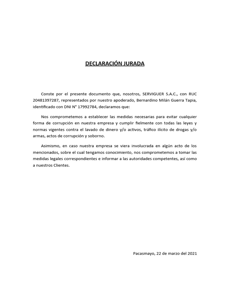 Declar Jurada Anticorrupción - MEGA | PDF