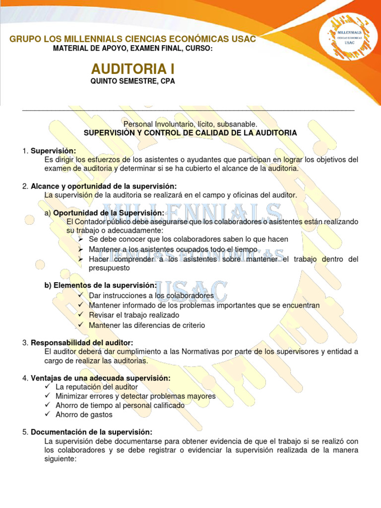 Supervisión y Control en Auditoría | PDF | Auditoría | Contralor