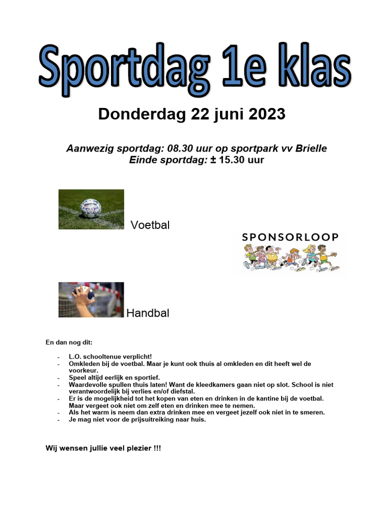 Sportdag 1e Klas Buiten 2023 Uitnodiging | PDF
