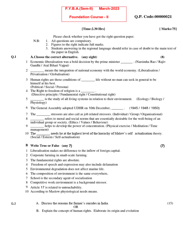 Foundation Course - II | PDF