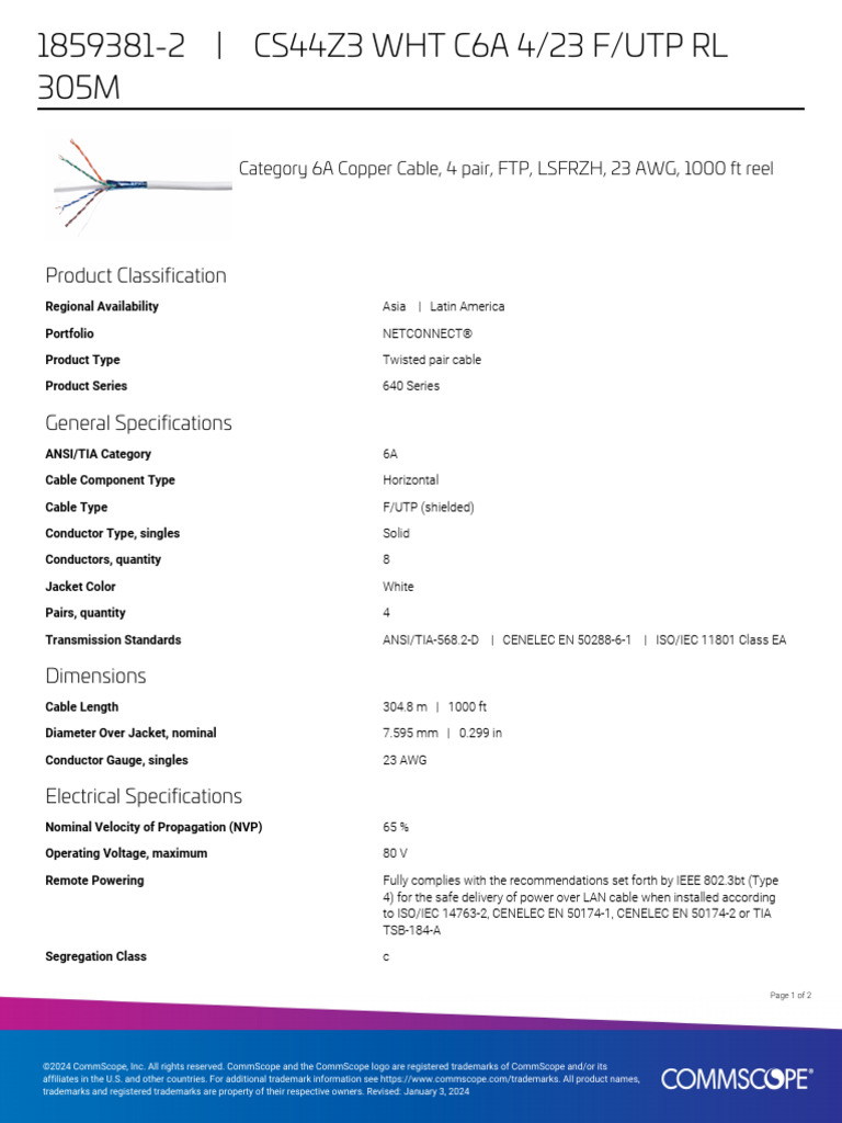 Category 6A FTP Copper Cable Specs | PDF | Electricity | Electrical ...