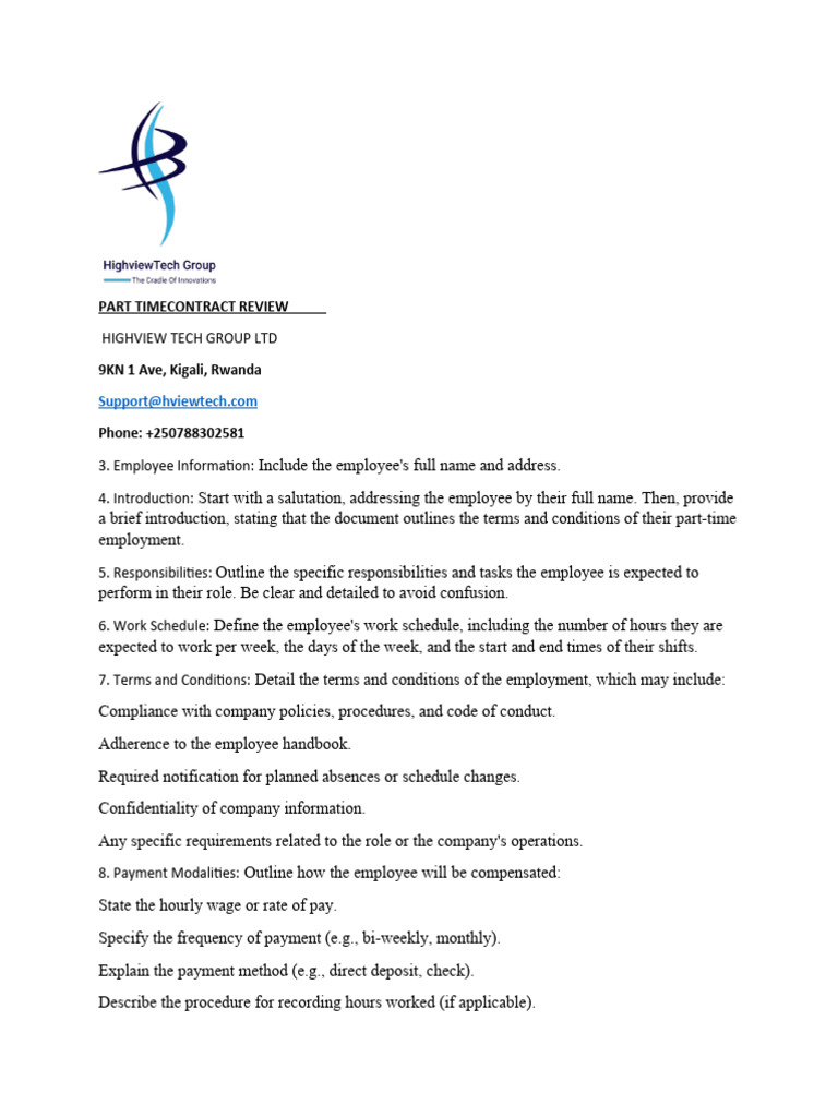 Part-Time Employment Contract Template | PDF | Employment | Overtime