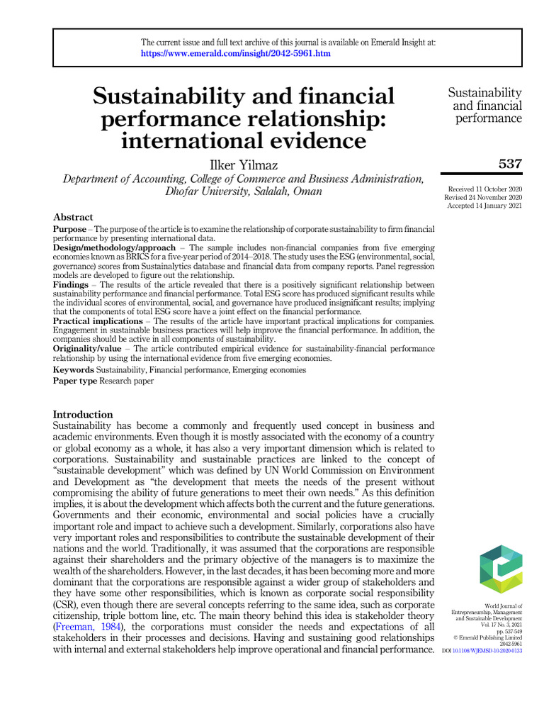 Sustainability's Impact on Financial Performance | PDF | Corporate ...