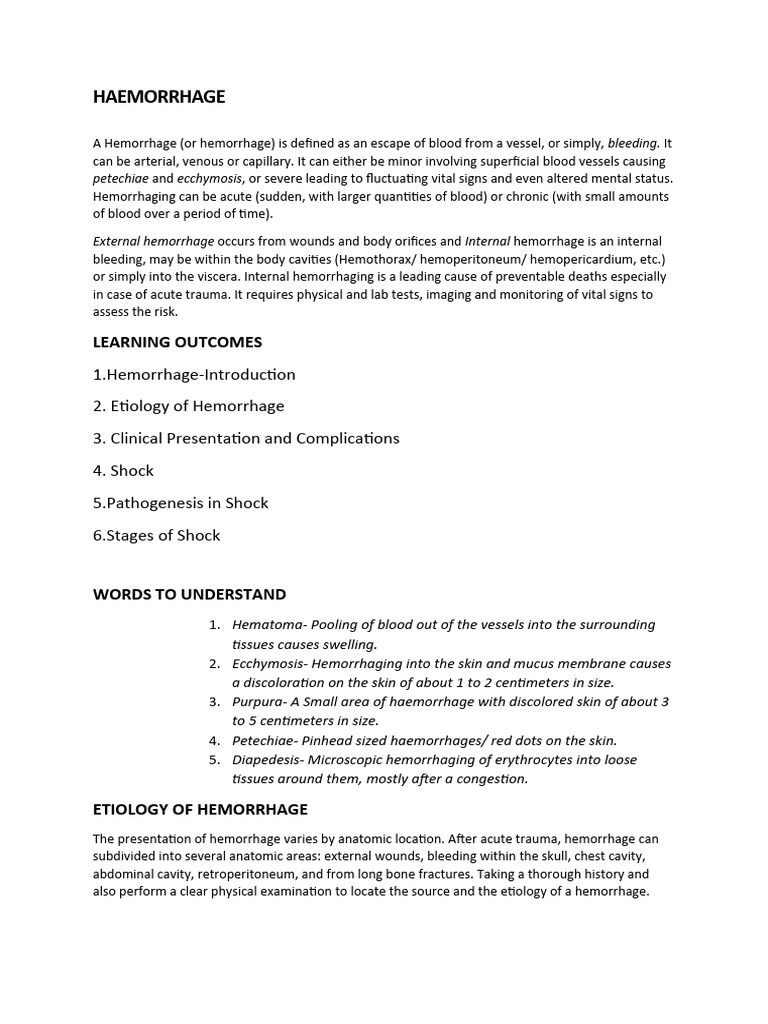 01 Hemorrhage Shock Pdf Shock Circulatory Bleeding