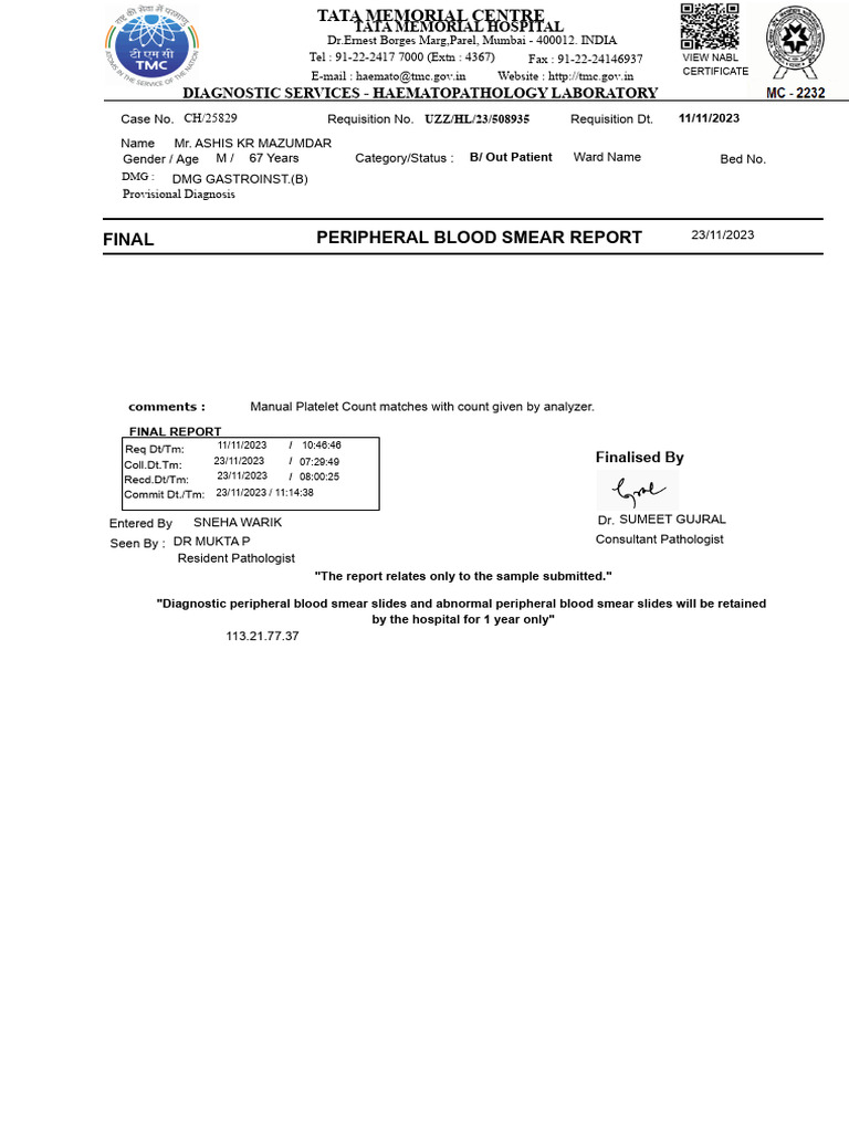 Haematopathology Lab Report | PDF