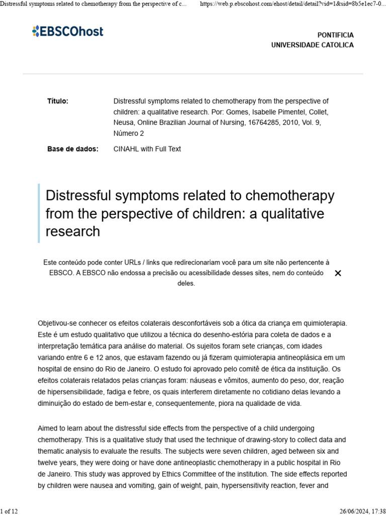 Distressful symptoms related to chemotherapy from the perspective of