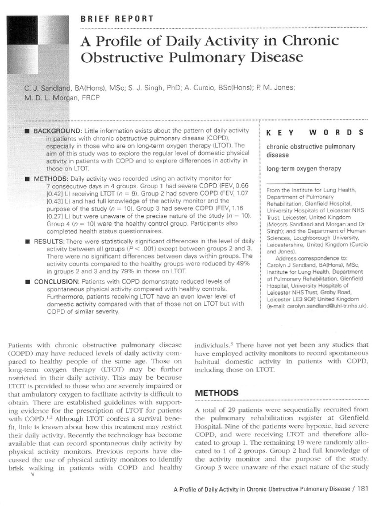 A Profile of Daily Activity in Chronic Obstructive Pulmonary Disease | PDF