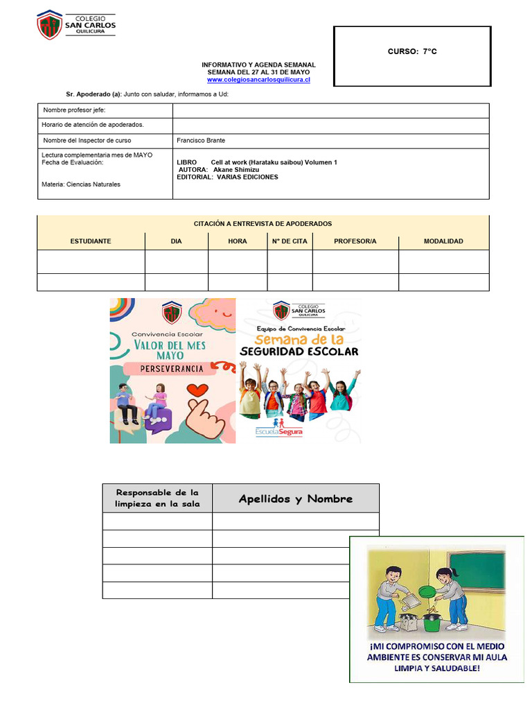 Agenda Escolar: 27-31 Mayo 7°C | PDF | Science