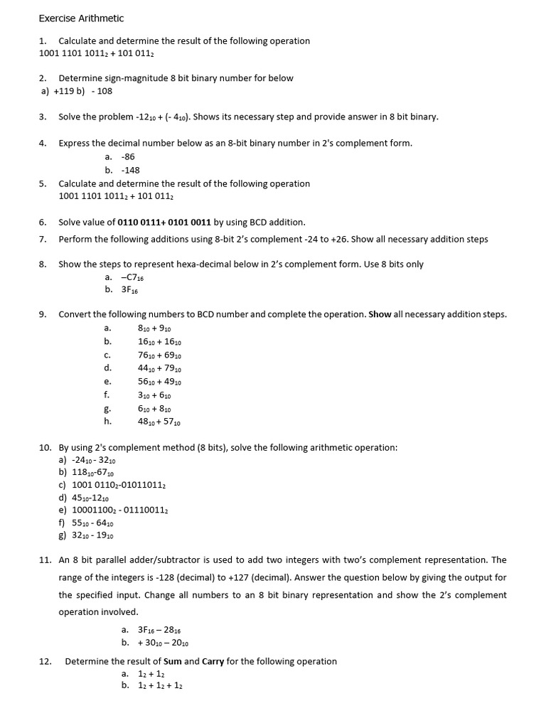 Arithmetic Exercise | PDF | Elementary Mathematics | Computer Engineering