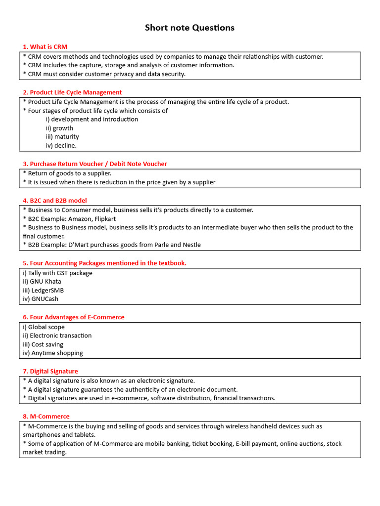 Q7 Short Note Questions-H | PDF | Business | Computing
