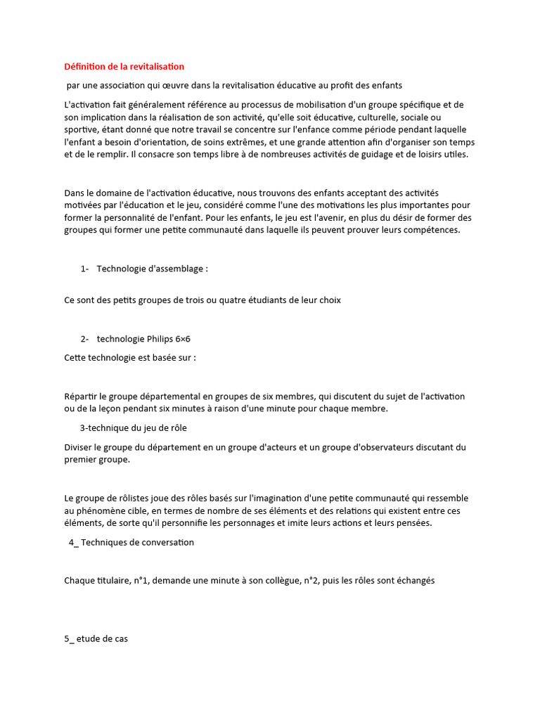 Définition de la revitalisation éducative | PDF | Jeu de rôle