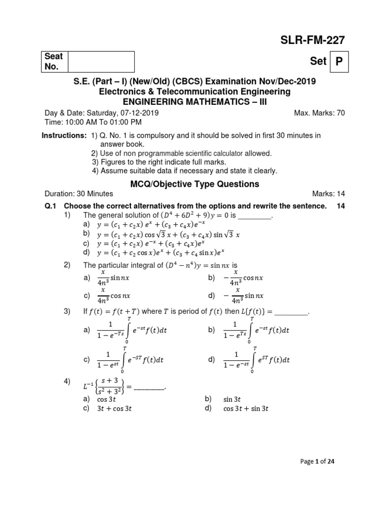 Engineering Mathematics Exam Paper | PDF | Fourier Series | Fourier ...