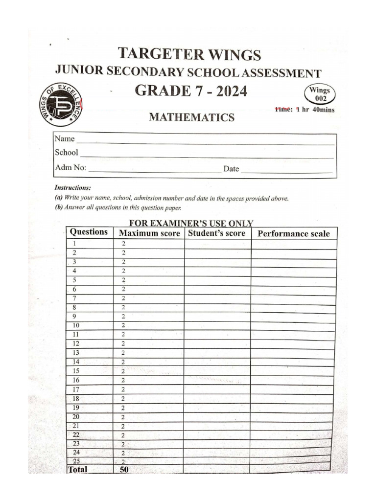 Grade 7 Targeter Wings 002 Maths | PDF